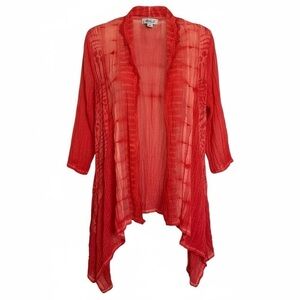 Vintage Anis A Orange Lace Crinkle Open Front Cardigan Sz S Boho Fairy Festival